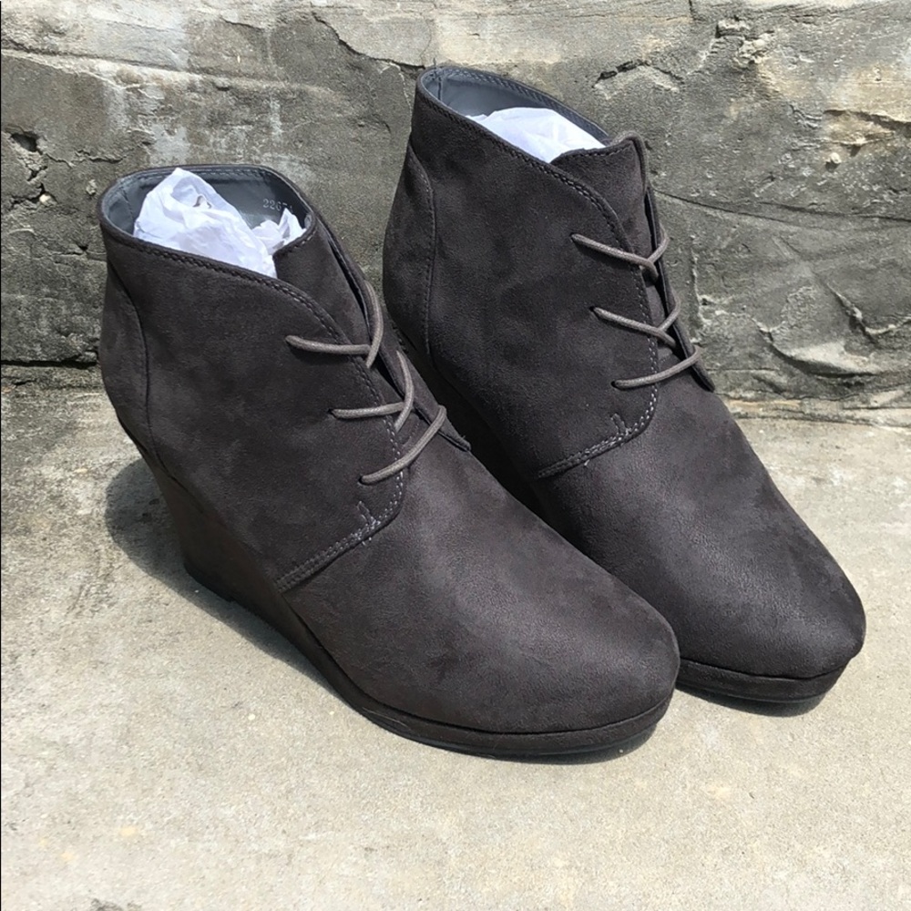 NWOT Grey Suede Wedge Booties by Journey + Crew